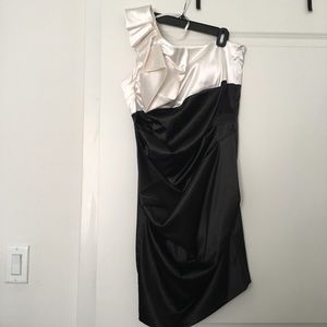 One Shoulder Black/White Dress with Ruffle detail